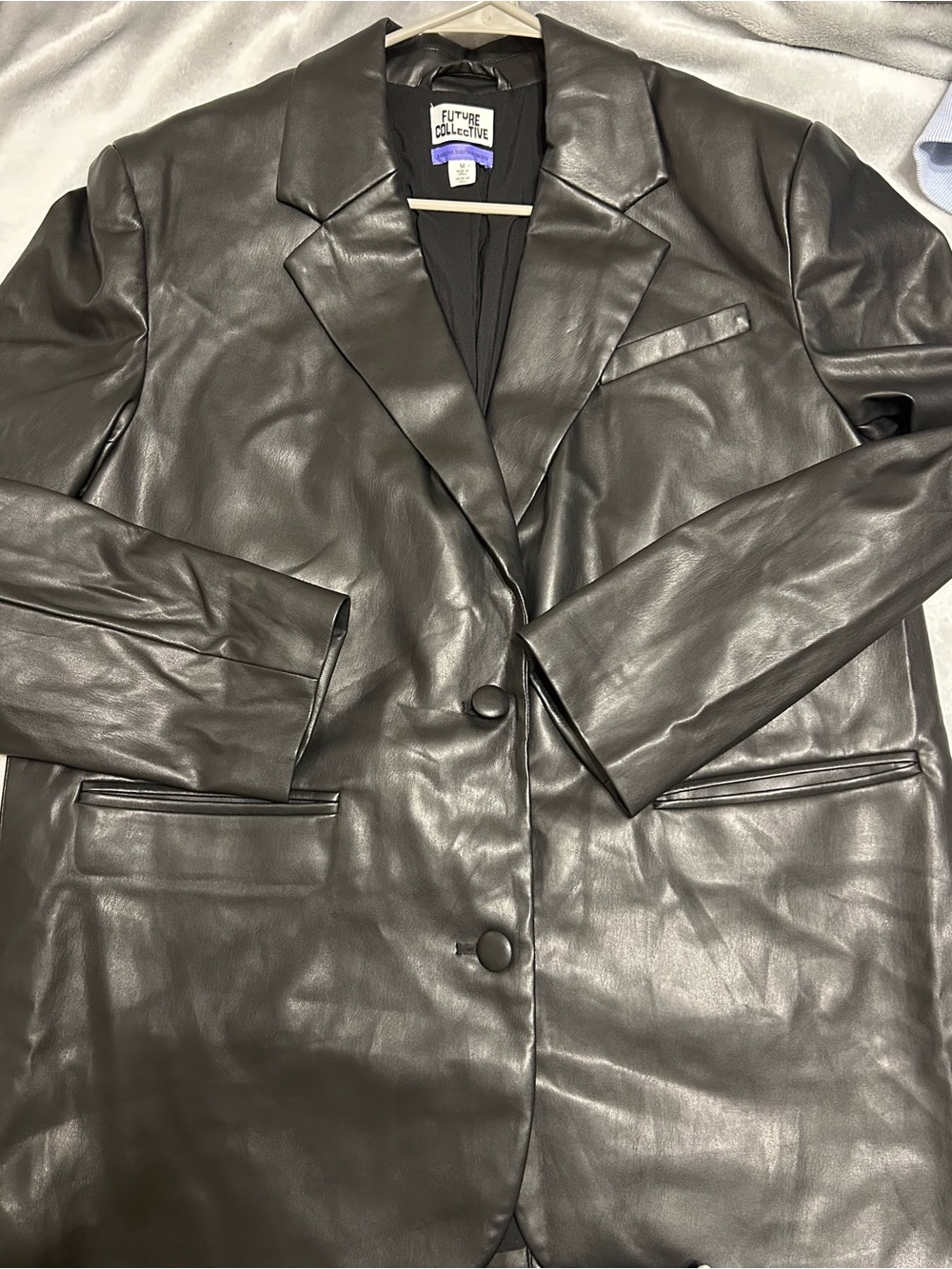 Women's Black Faux Leather Blazer